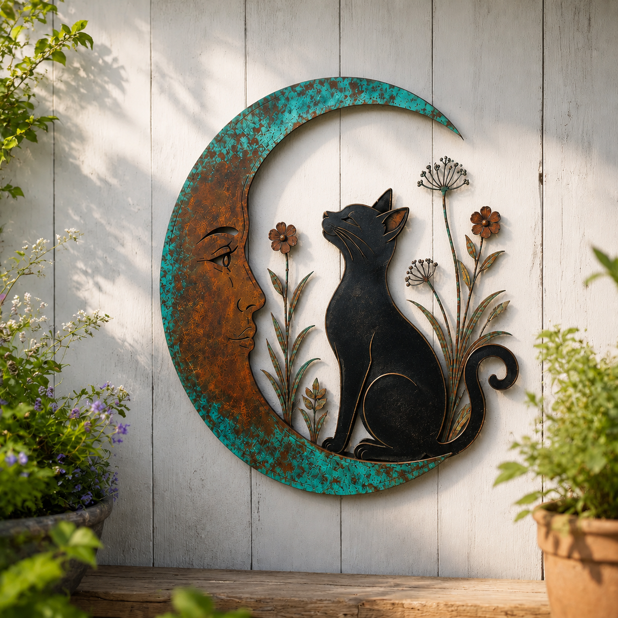 Crescent Moon Black Cat Wall Decor