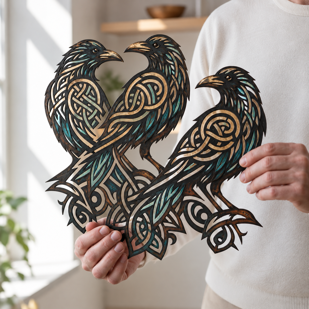 Norse Celtic Three Ravens Metal Wall Art