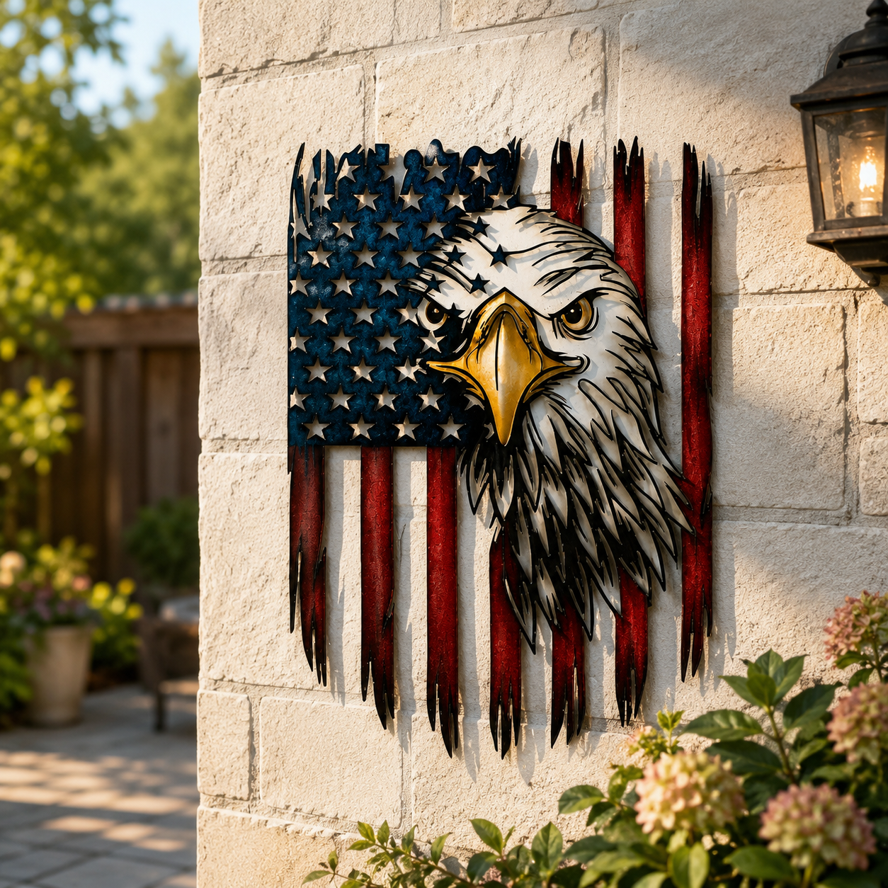 Patriotic Bald Eagle American Flag Metal Wall Decor