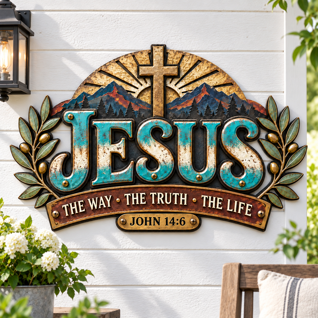 Jesus-The Way, The Truth, The Life Mountain Metal Wall Decor