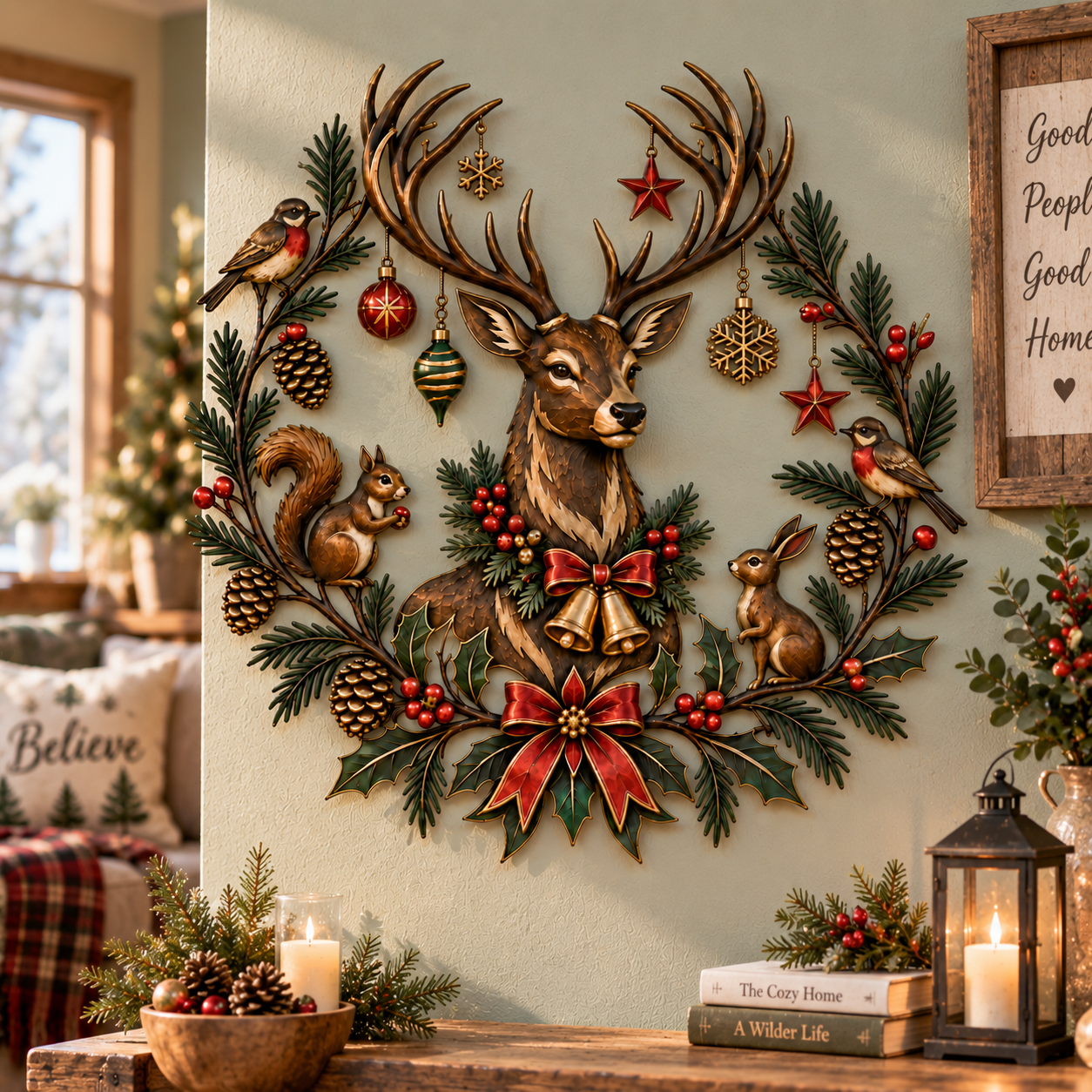 Christmas Deer Woodland Metal Wall Decor