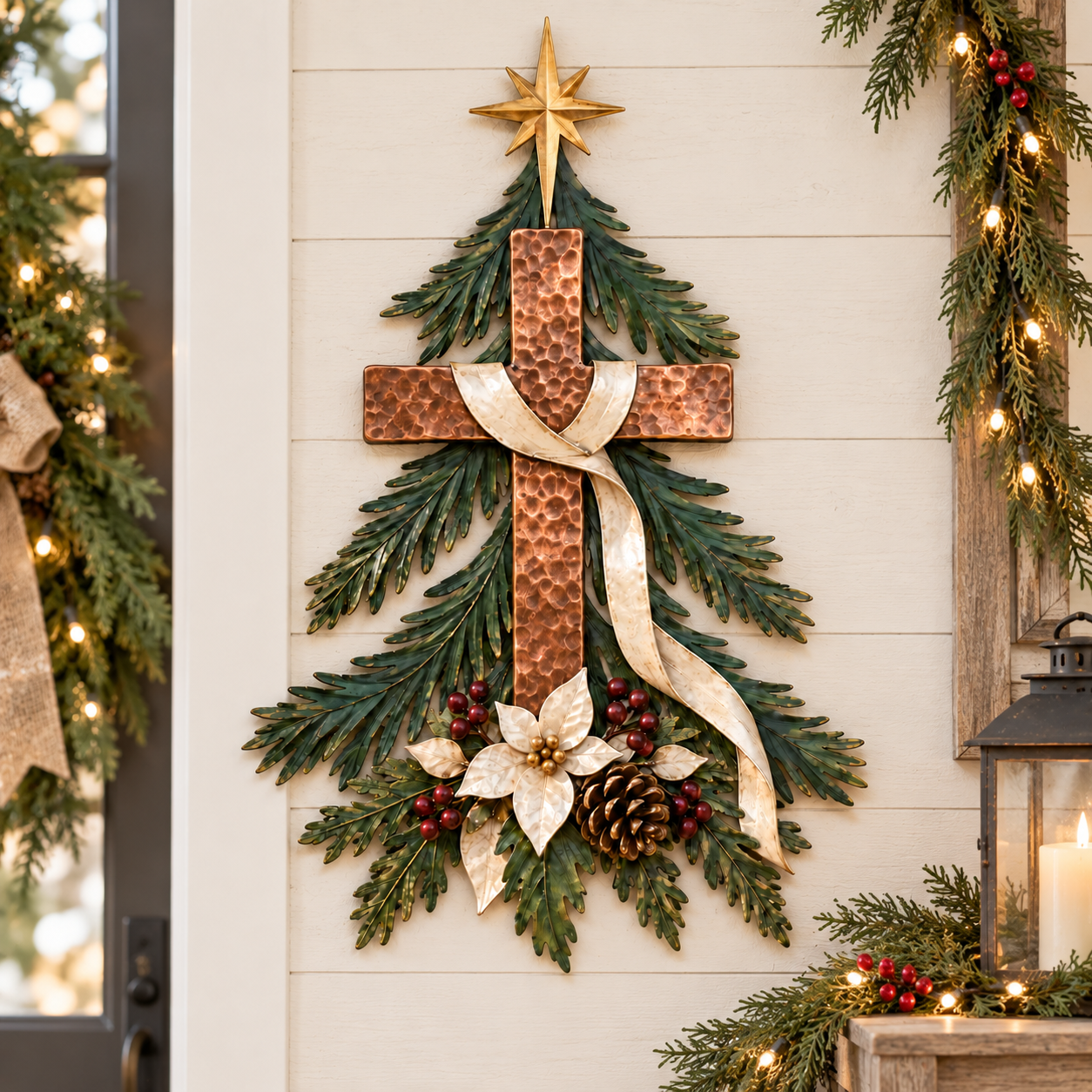 Christmas Cross Tree Metal Wall Decor