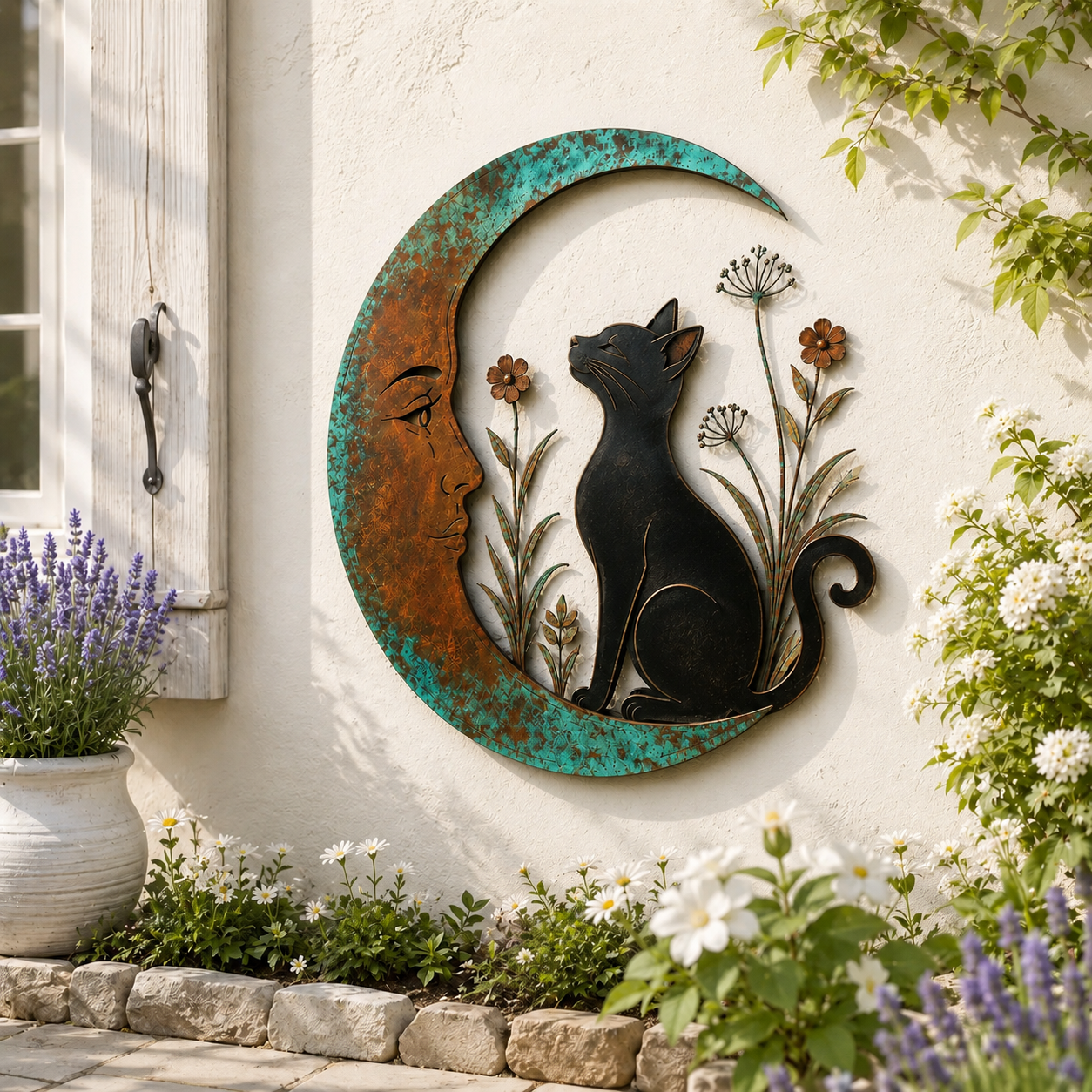 Crescent Moon Black Cat Wall Decor