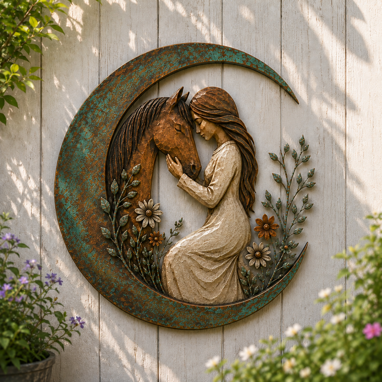Horse & Woman Crescent Moon Wall Decor