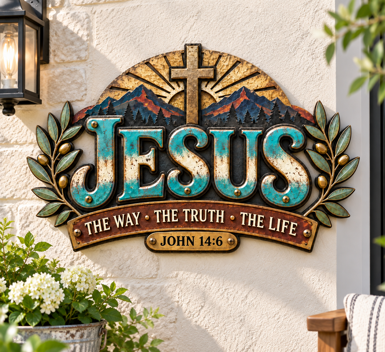Jesus-The Way, The Truth, The Life Mountain Metal Wall Decor