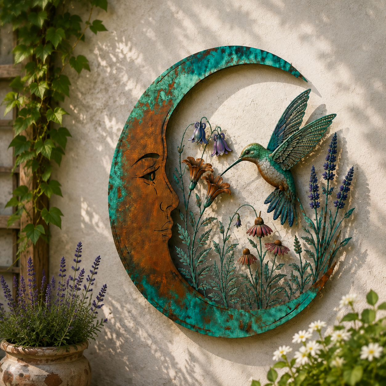 Crescent Moon Hummingbird Wall Decor