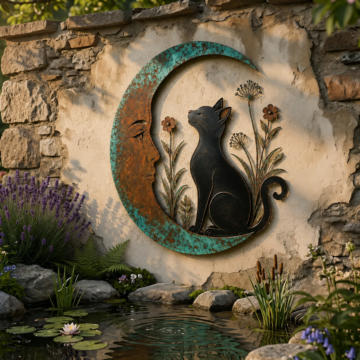 Crescent Moon Black Cat Wall Decor