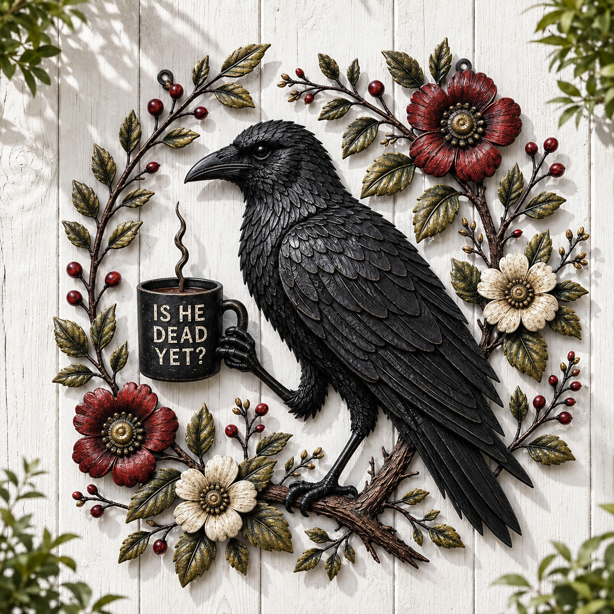 Funny Raven Coffee Metal Wall Decor