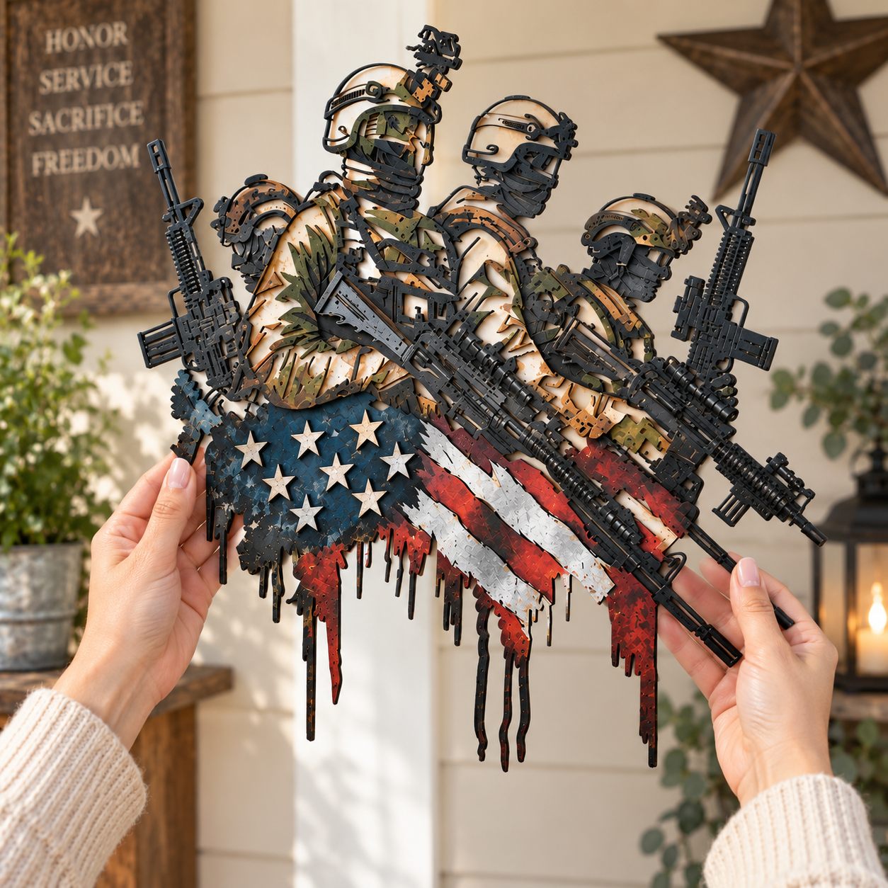 Patriotic Military Soldiers Metal Wall Art