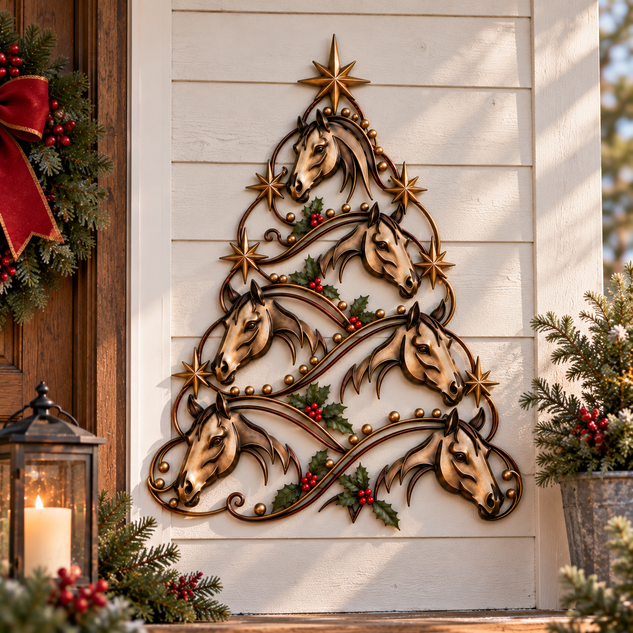 Christmas Horse Tree Metal Wall Decor