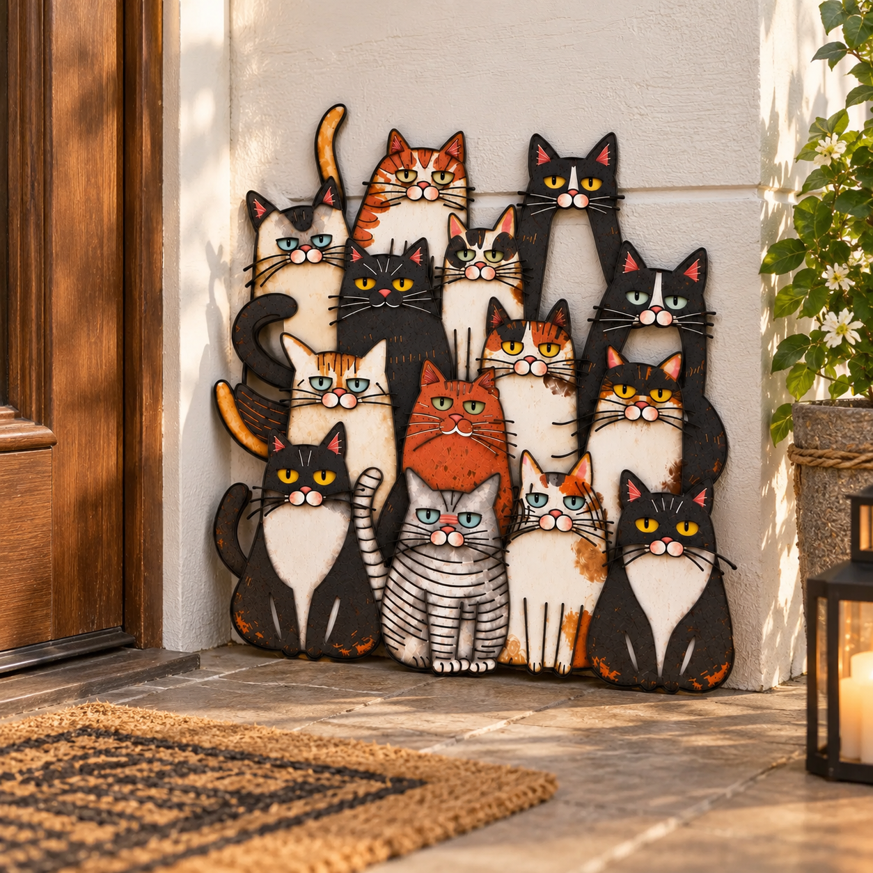 Funny Cat Family Metal Wall Decor