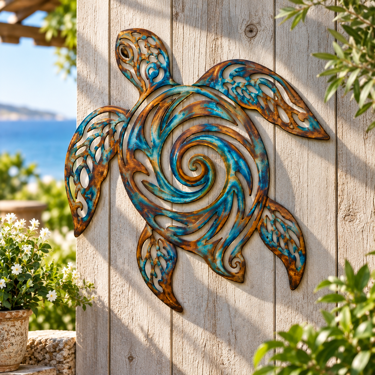 Coastal Sea Turtle Metal Wall Decor