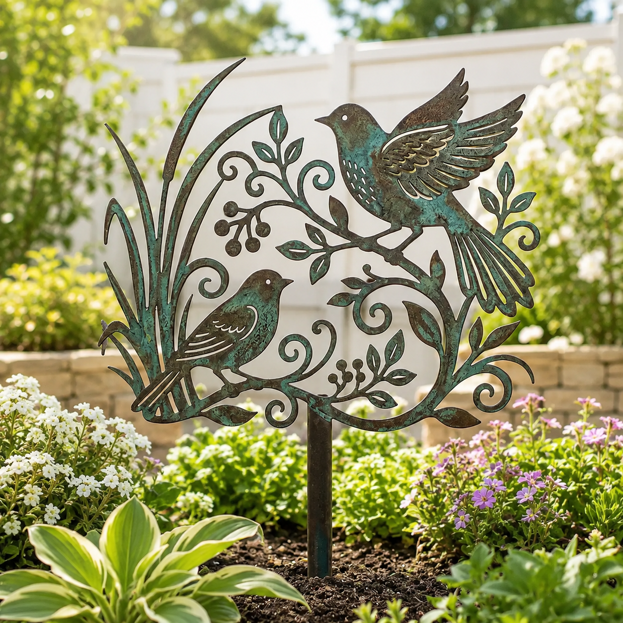 Patina Birds Garden Stake