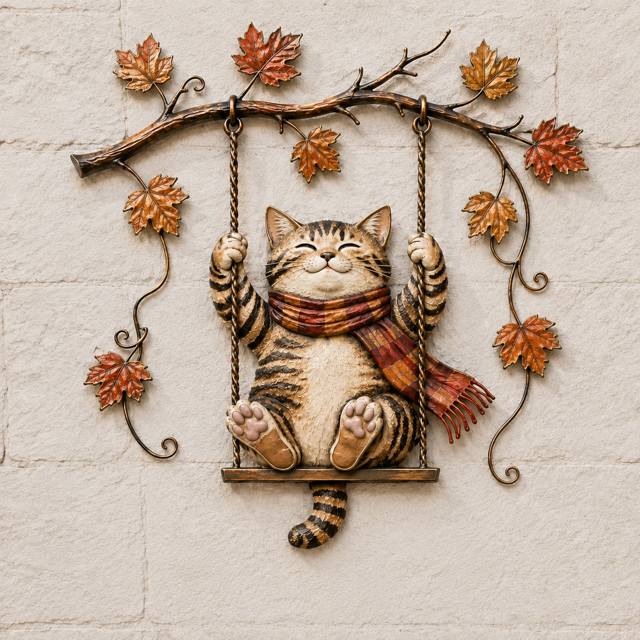 Autumn Cat Swing Metal Wall Decor