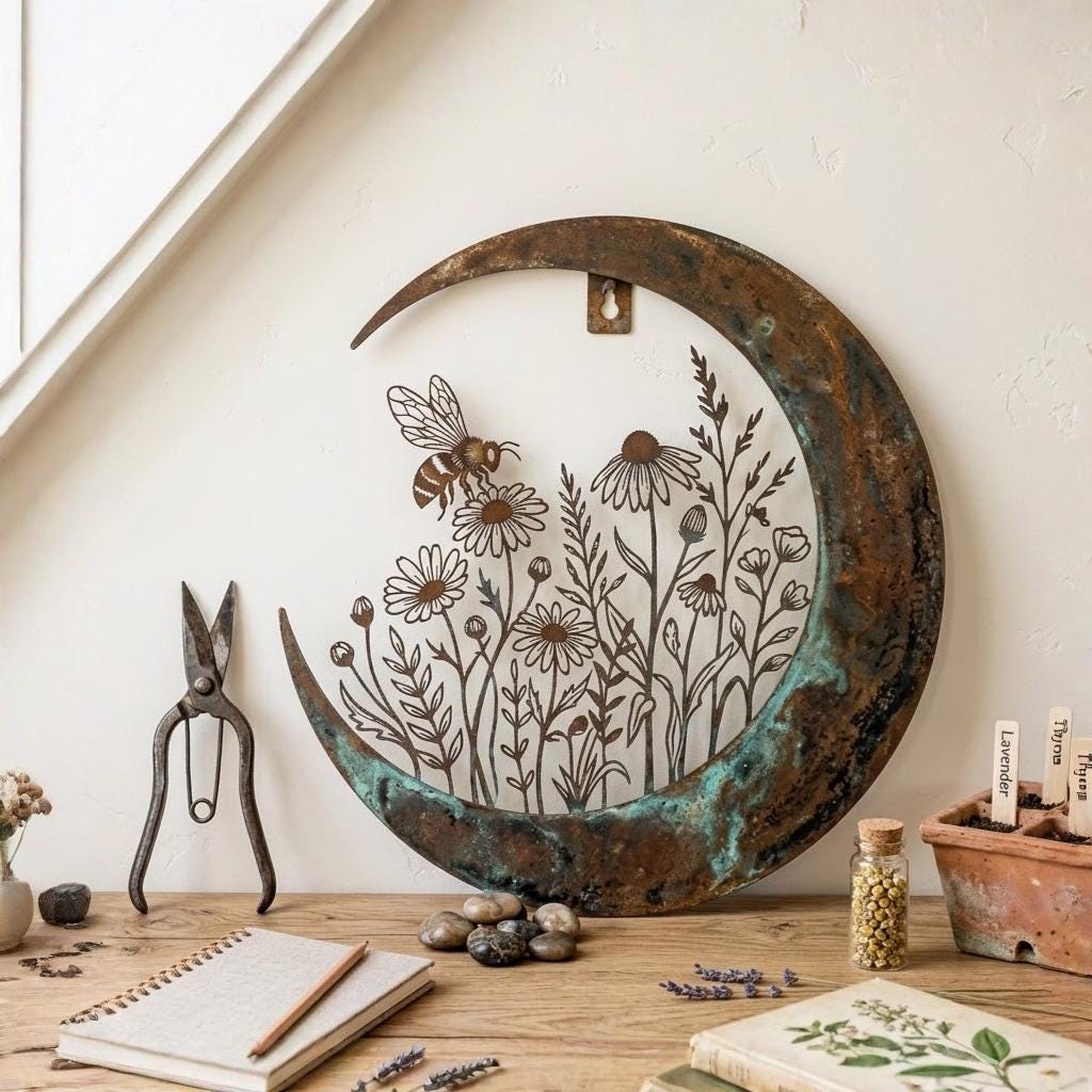 Crescent Moon Bee & Wildflower Wall Decor