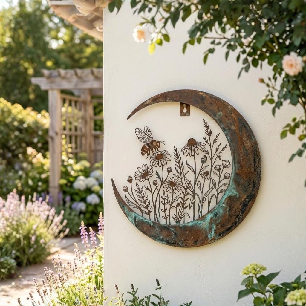 Crescent Moon Bee & Wildflower Wall Decor