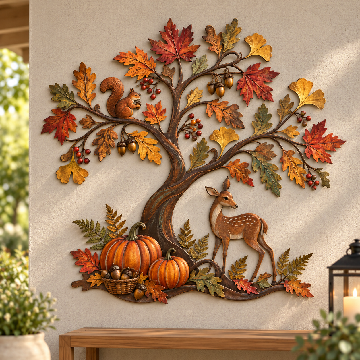 Autumn Tree of Life with Deer & Squirrel Metal Wall Decor