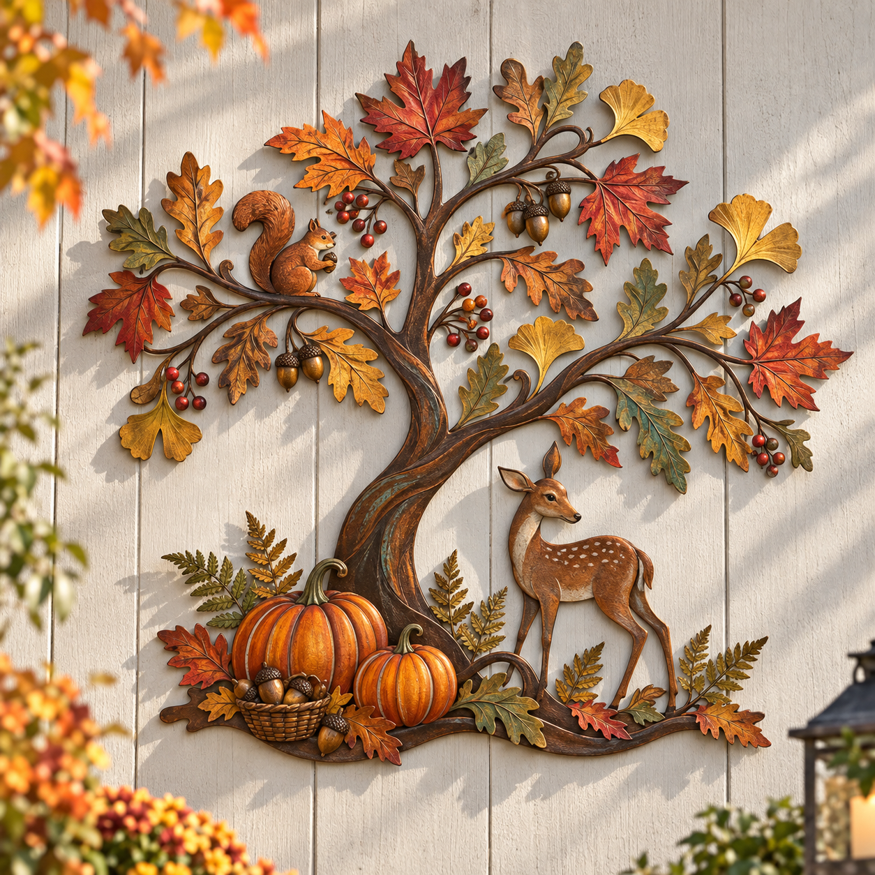 Autumn Tree of Life with Deer & Squirrel Metal Wall Decor