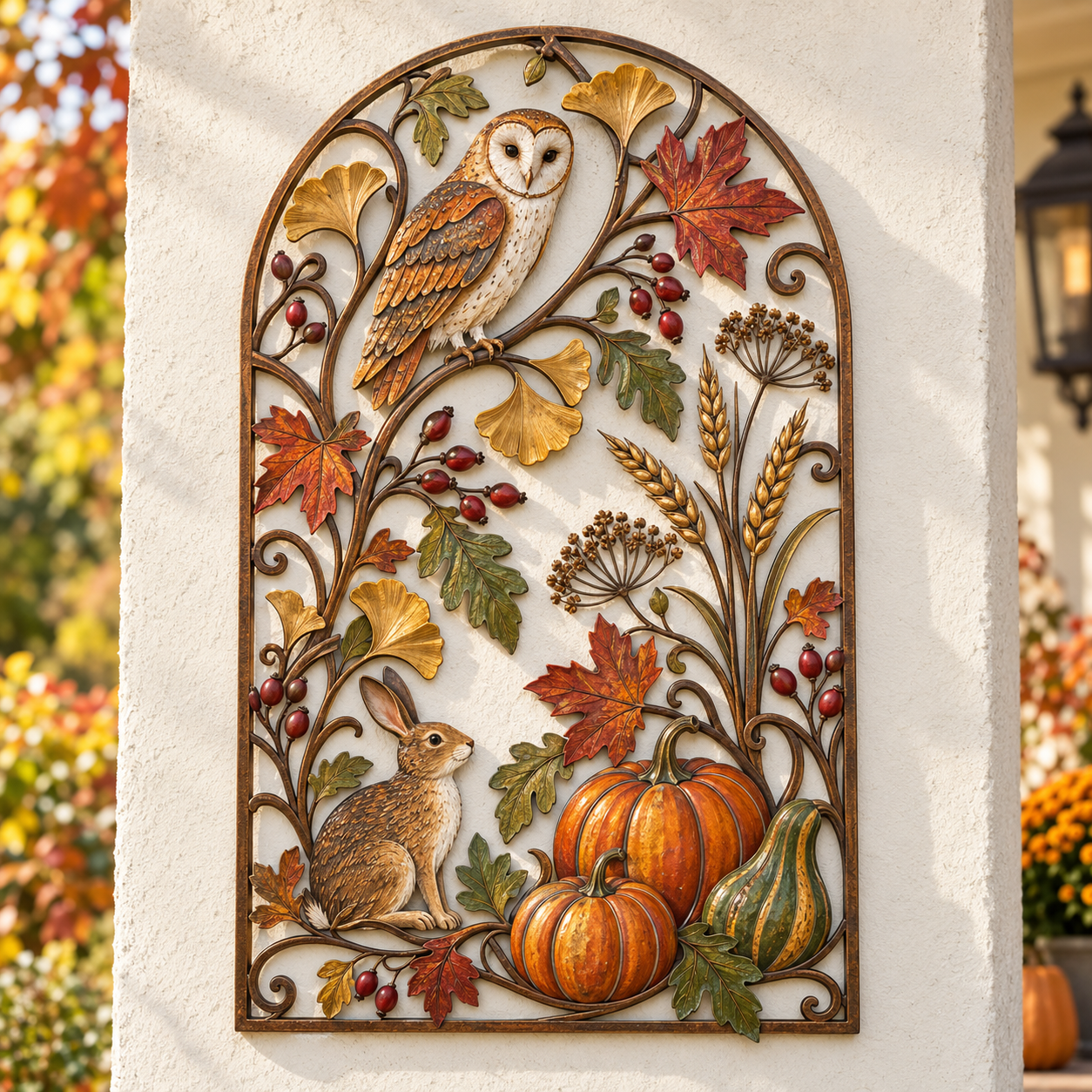Autumn Owl & Rabbit Harvest Metal Wall Decor