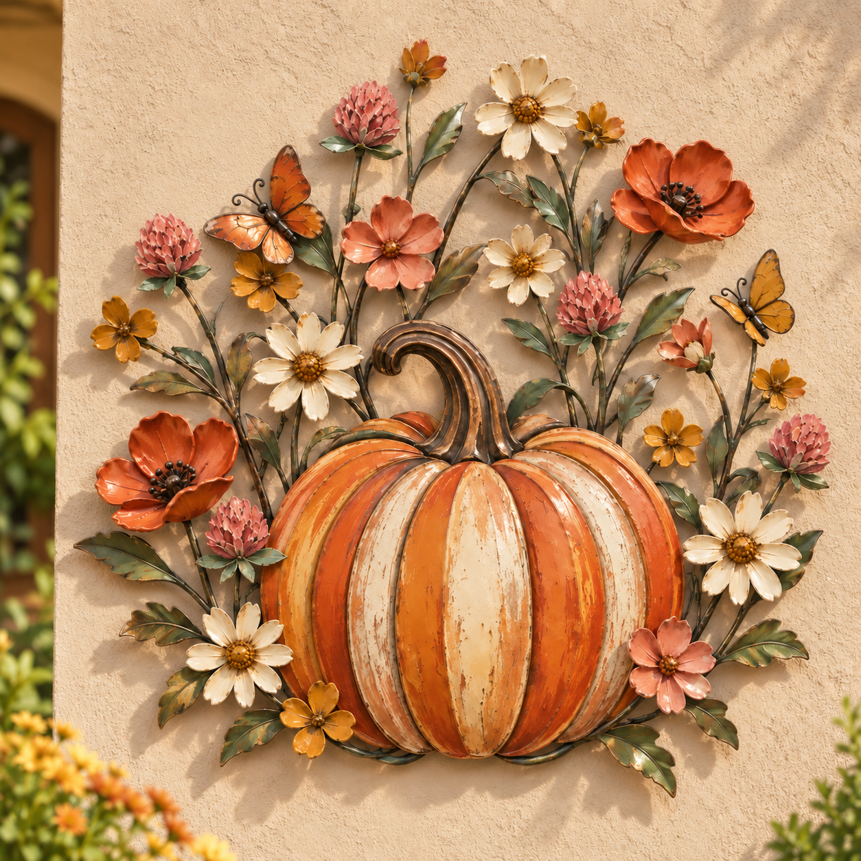 Pumpkin & Wildflower Butterfly Metal Wall Decor