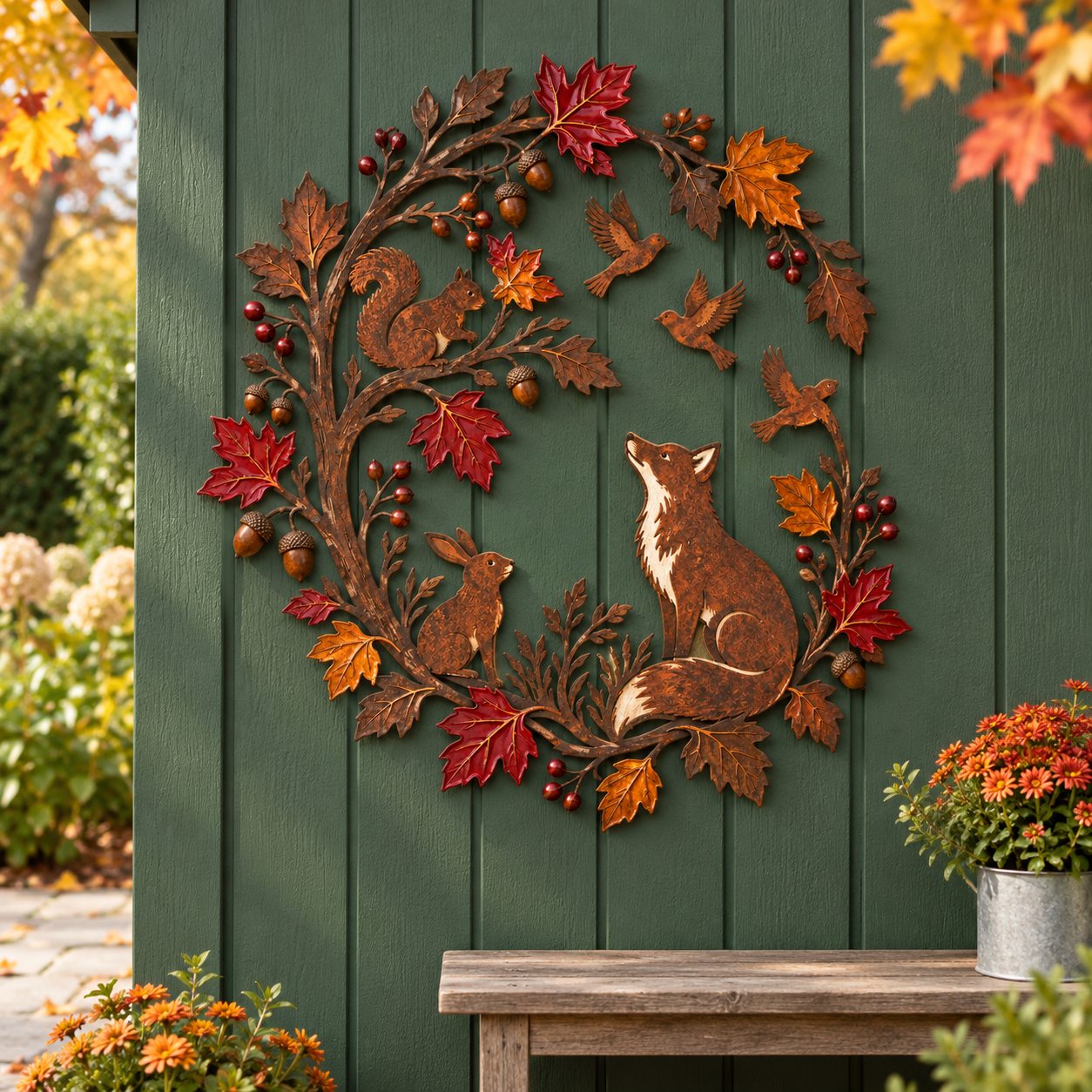 Autumn Woodland Animals Metal Wall Decor