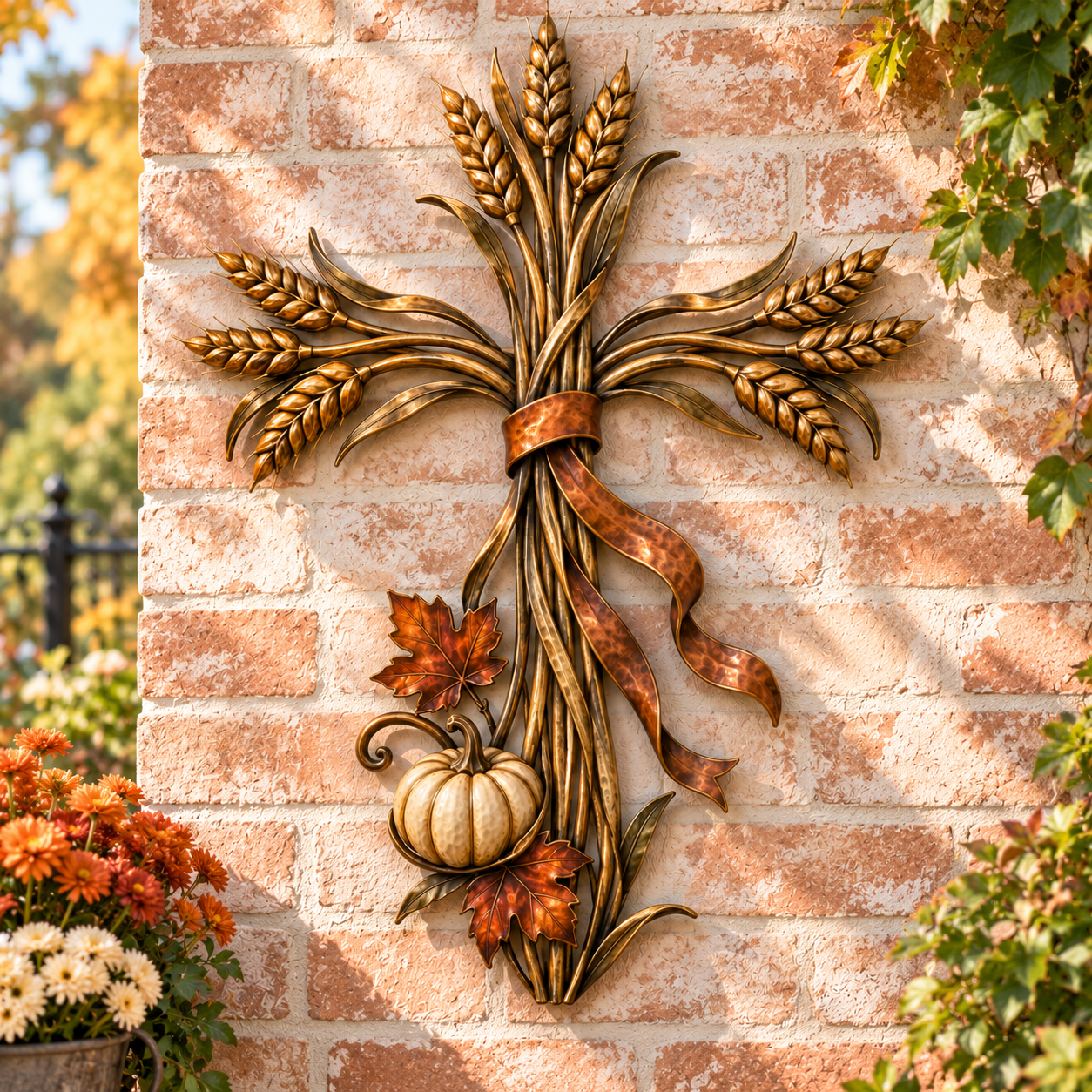 Wheat Bundle Pumpkin Fall Metal Wall Decor