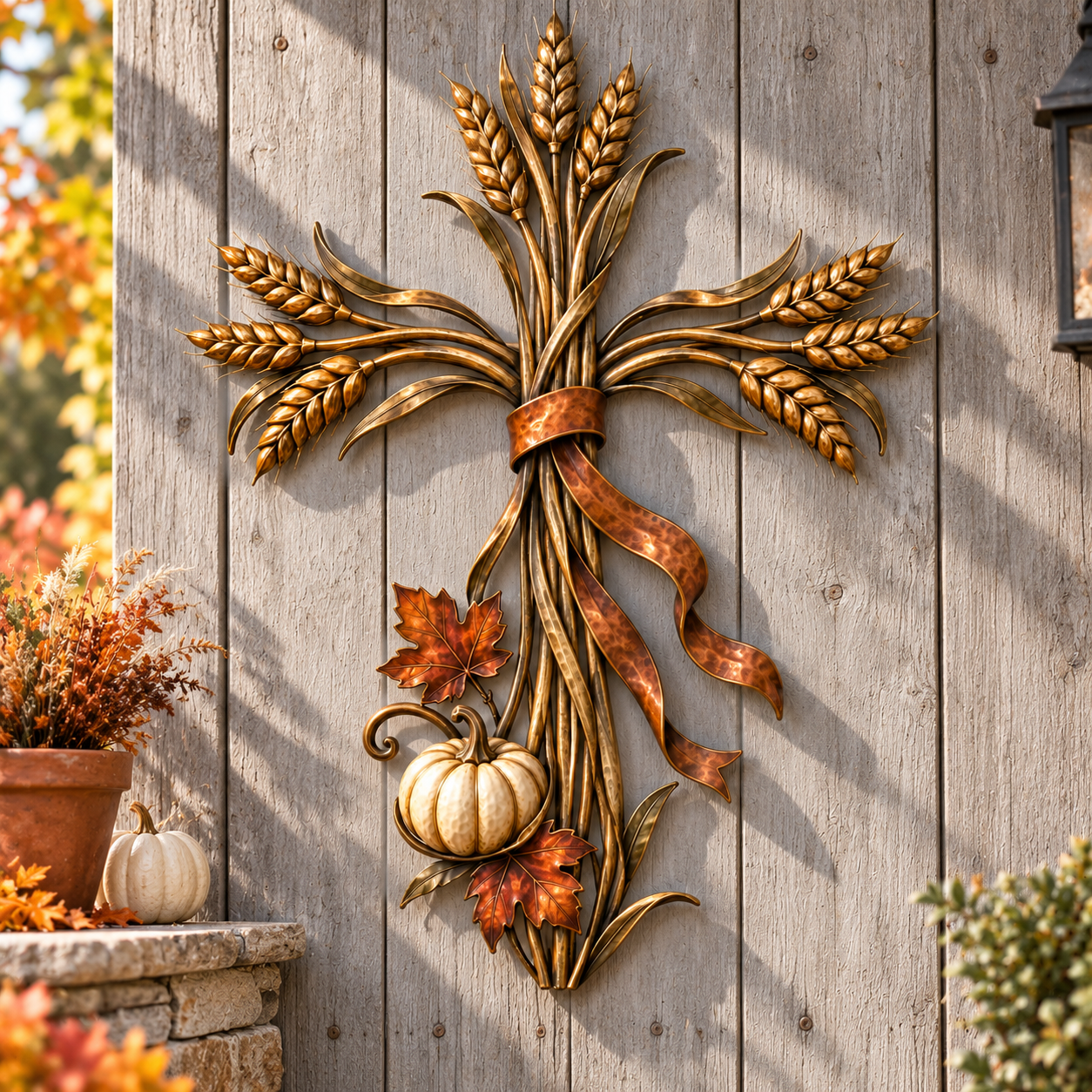 Wheat Bundle Pumpkin Fall Metal Wall Decor