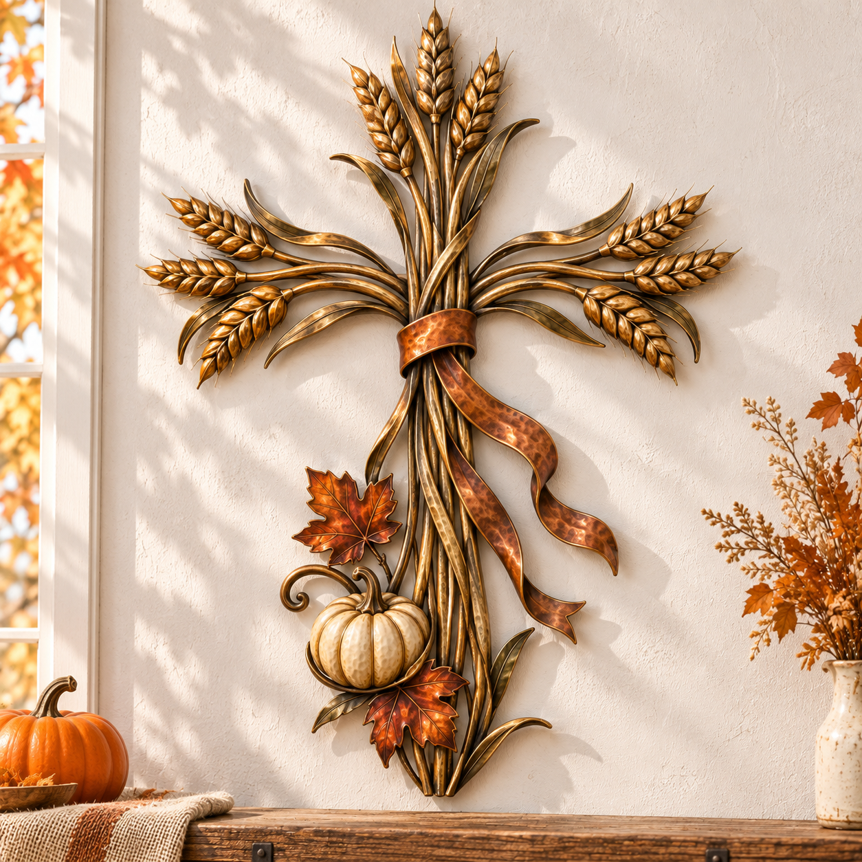Wheat Bundle Pumpkin Fall Metal Wall Decor