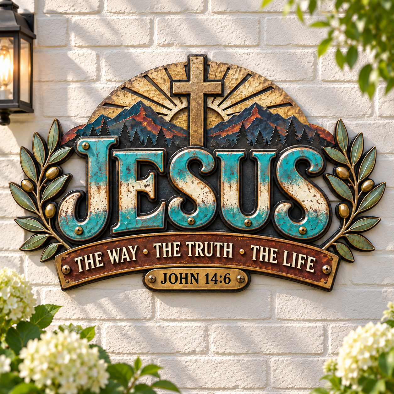 Jesus-The Way, The Truth, The Life Mountain Metal Wall Decor
