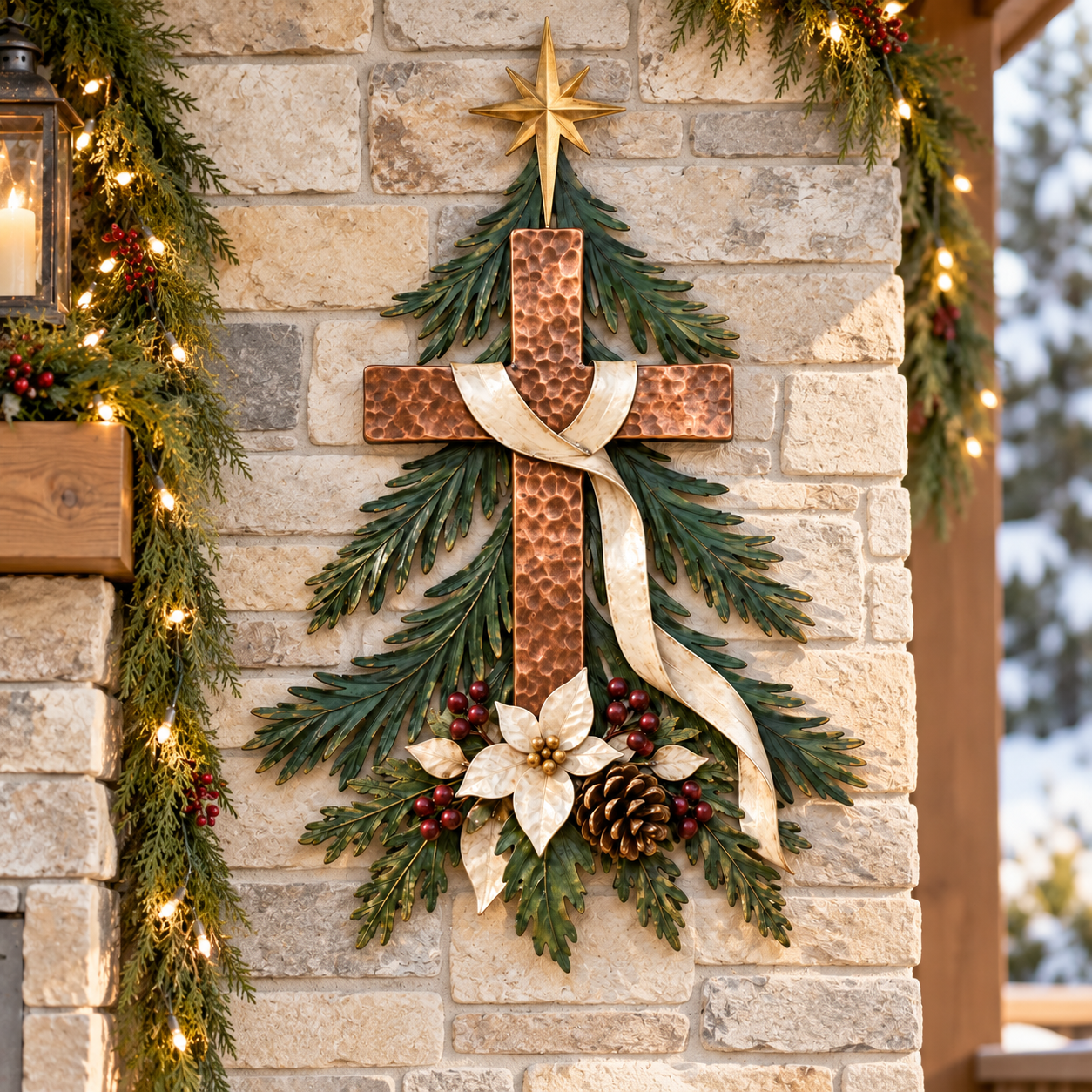 Christmas Cross Tree Metal Wall Decor