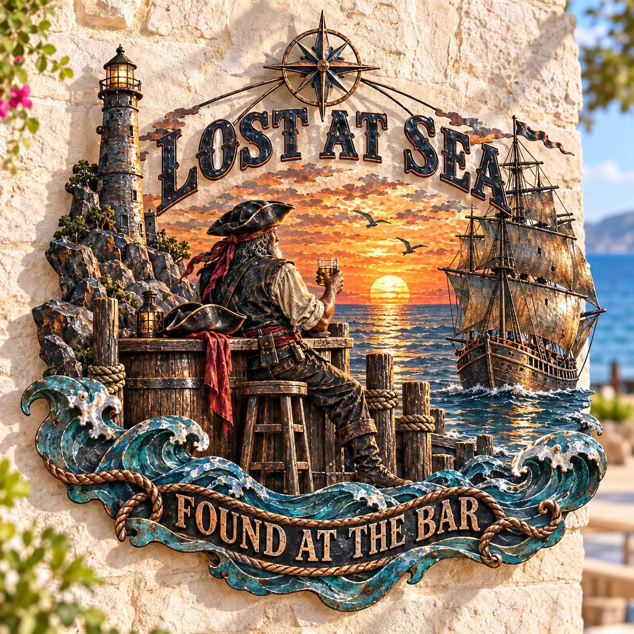 Lost at Sea, Found at the Bar Pirate Metal Wall Decor