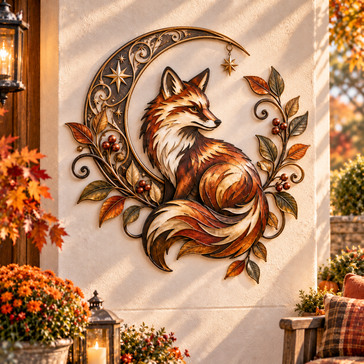 Autumn Fox Moon Metal Wall Decor