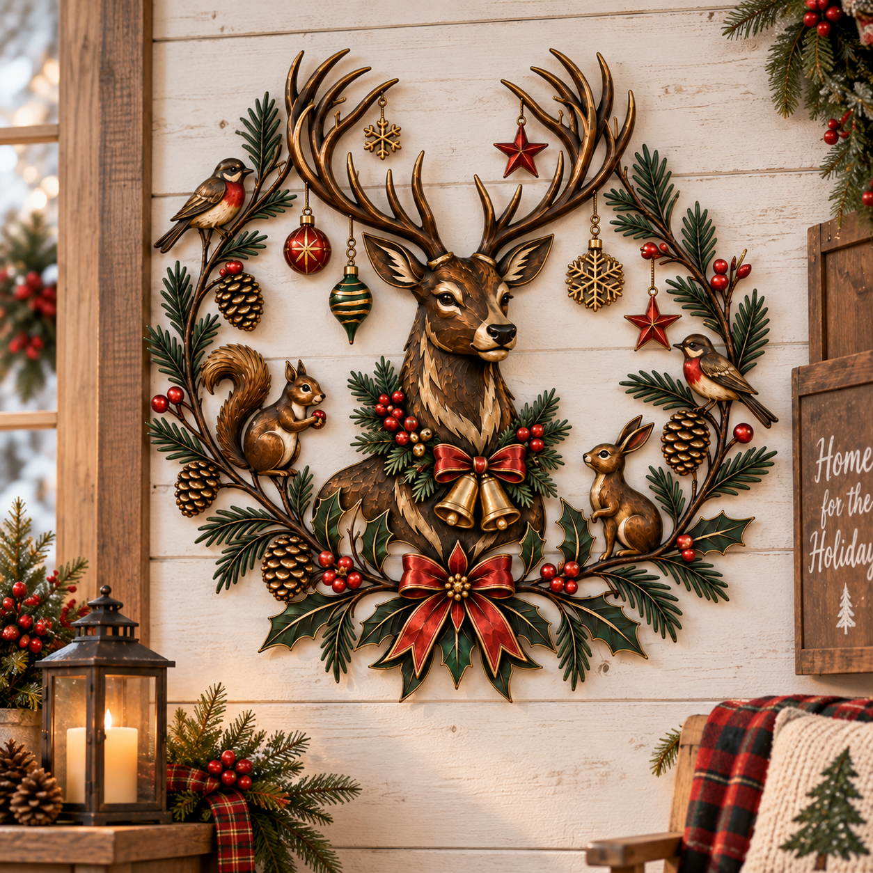 Christmas Deer Woodland Metal Wall Decor