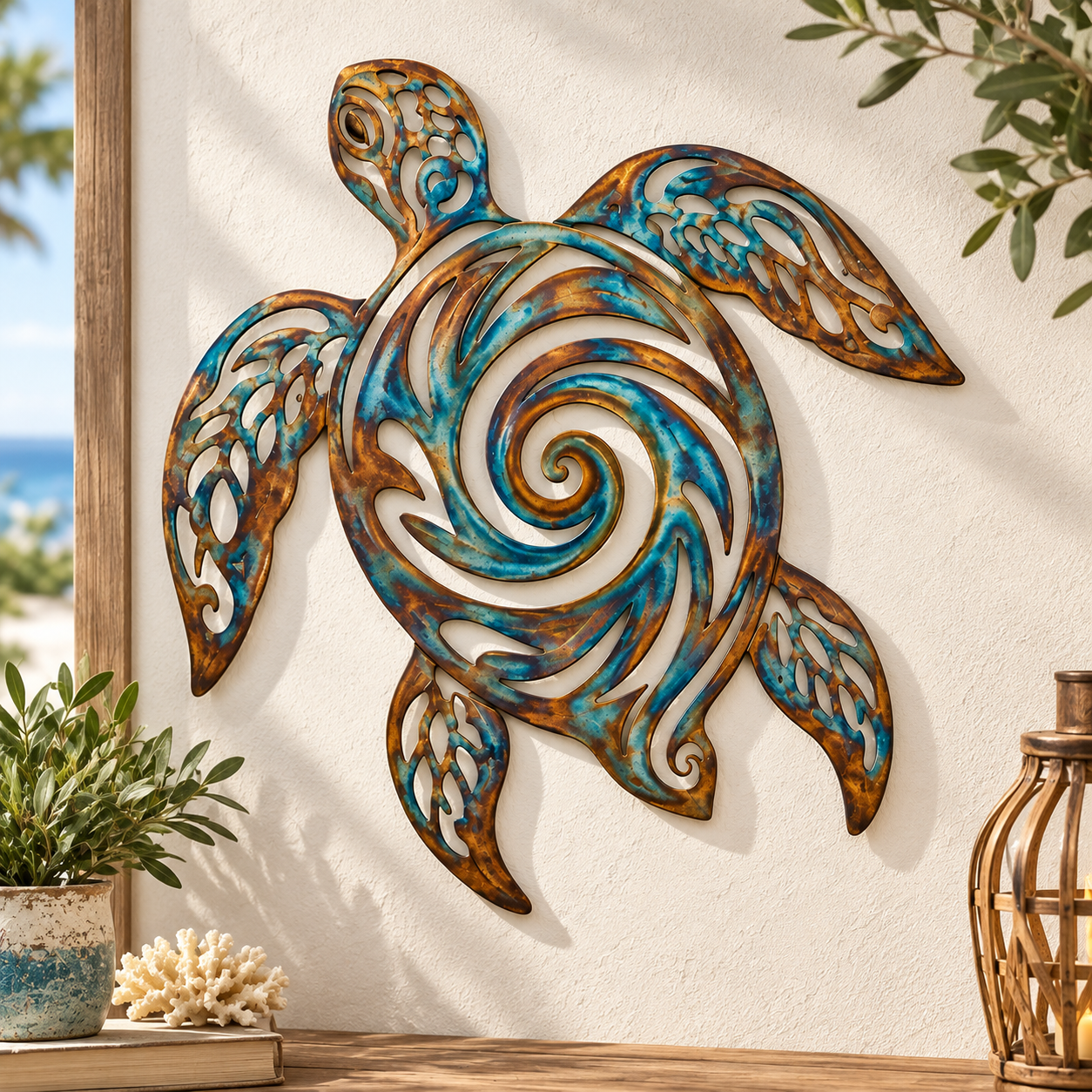 Coastal Sea Turtle Metal Wall Decor