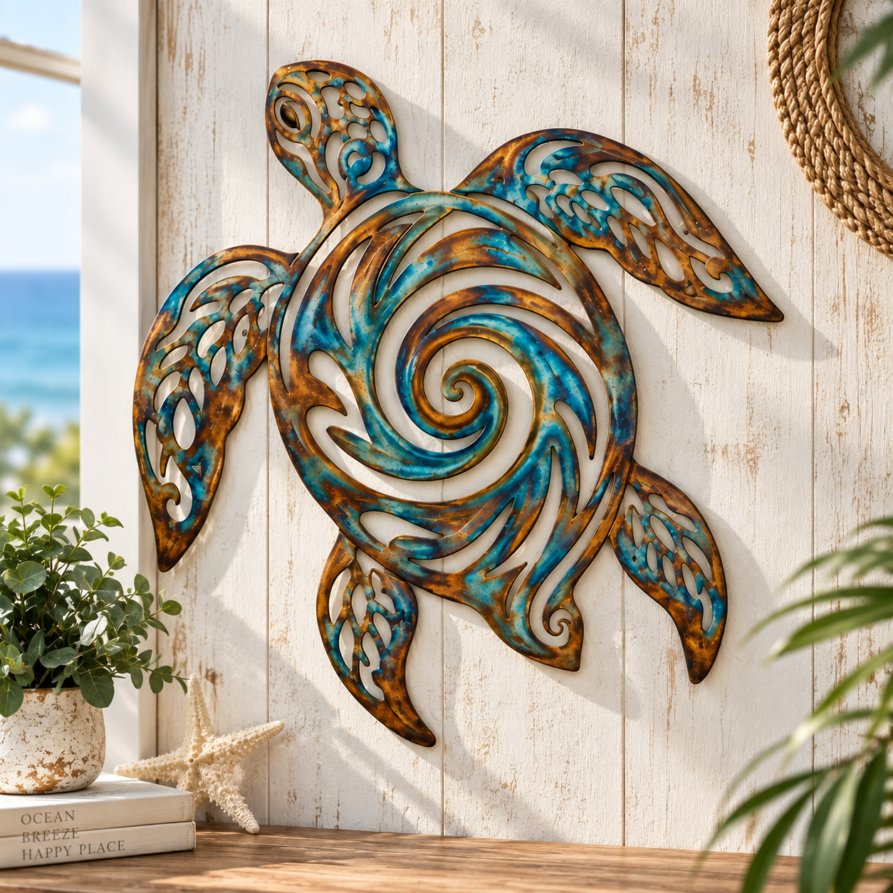 Coastal Sea Turtle Metal Wall Decor