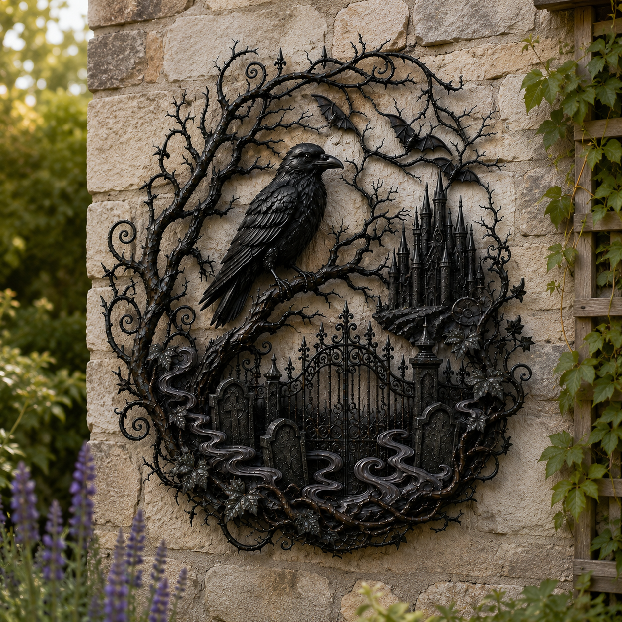 Raven Gothic Garden Metal Wall Decor