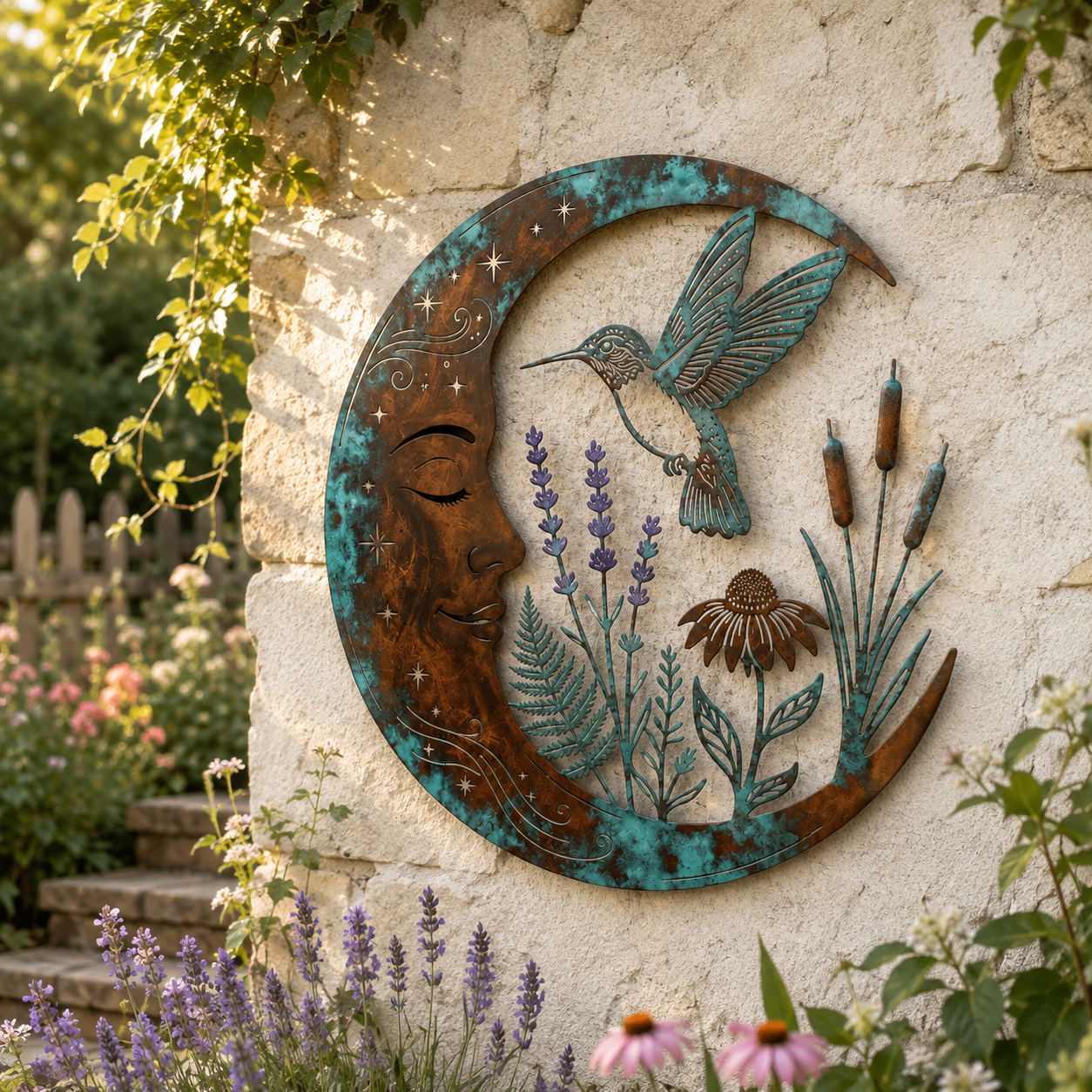 Moon Hummingbird Metal Wall Art