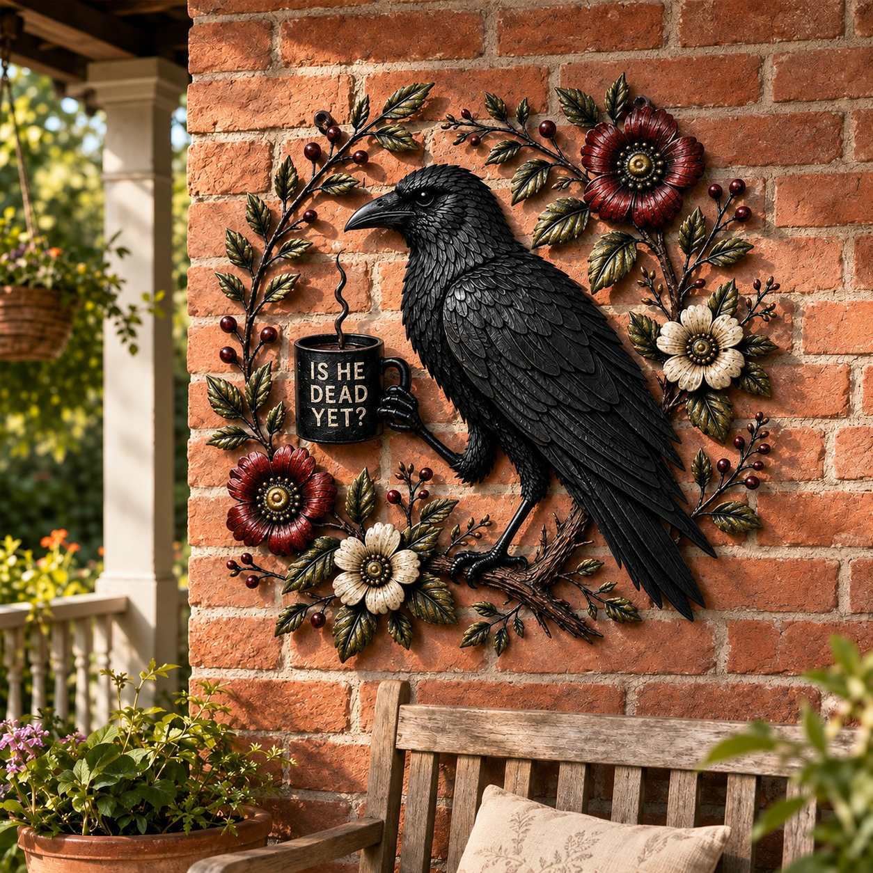 Funny Raven Coffee Metal Wall Decor