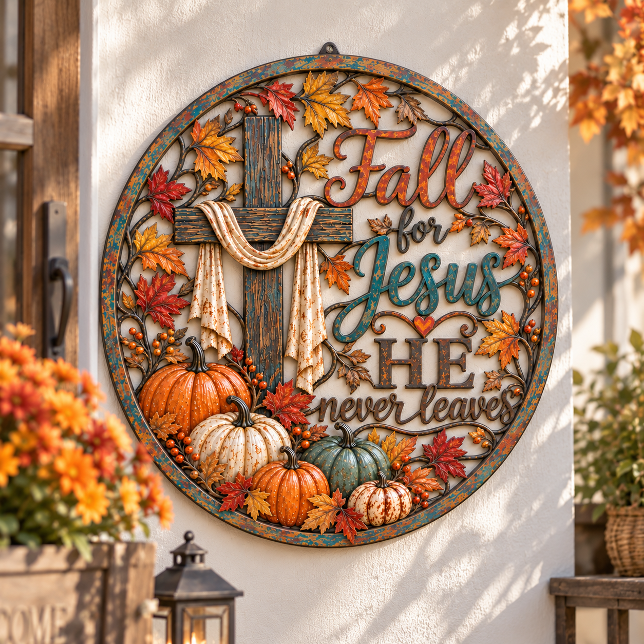 Fall for Jesus Christian Cross Metal Wall Decor