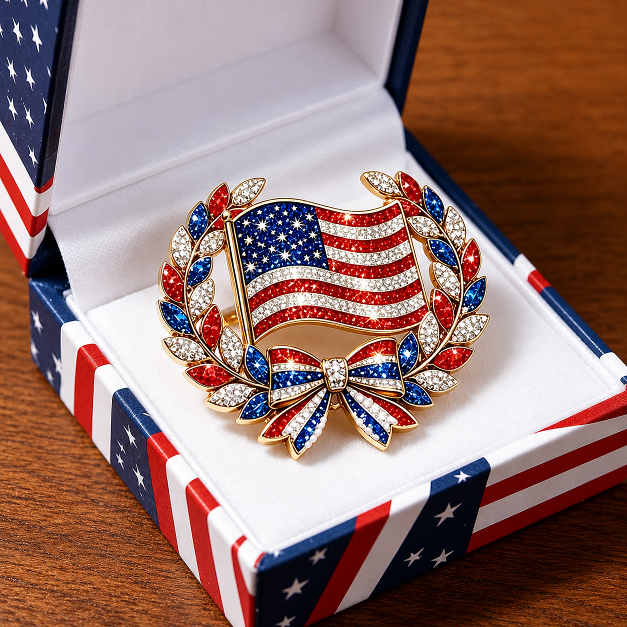 America’s 250th Anniversary Flag Wreath Brooch