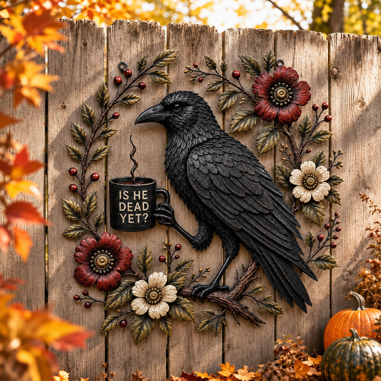 Funny Raven Coffee Metal Wall Decor