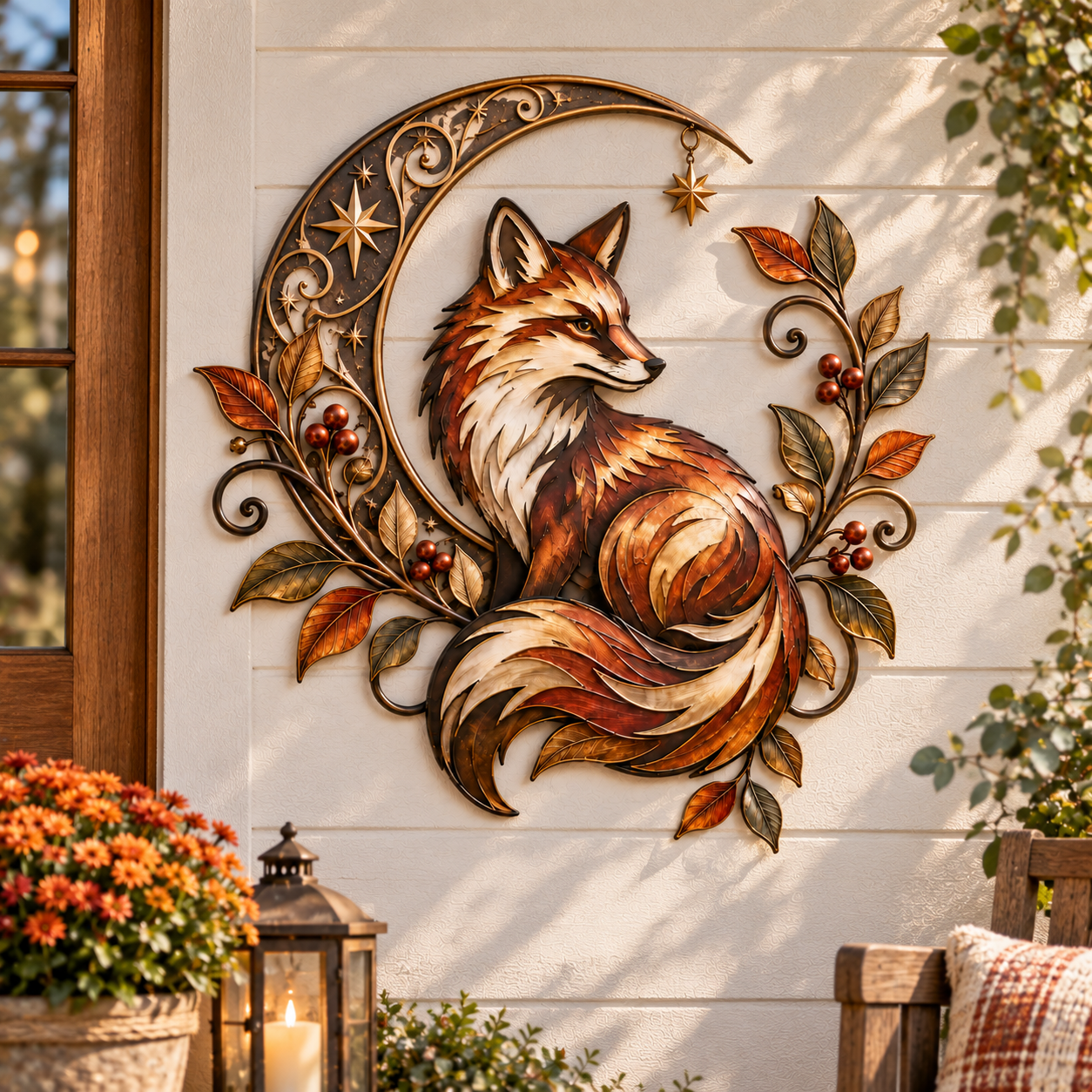 Autumn Fox Moon Metal Wall Decor