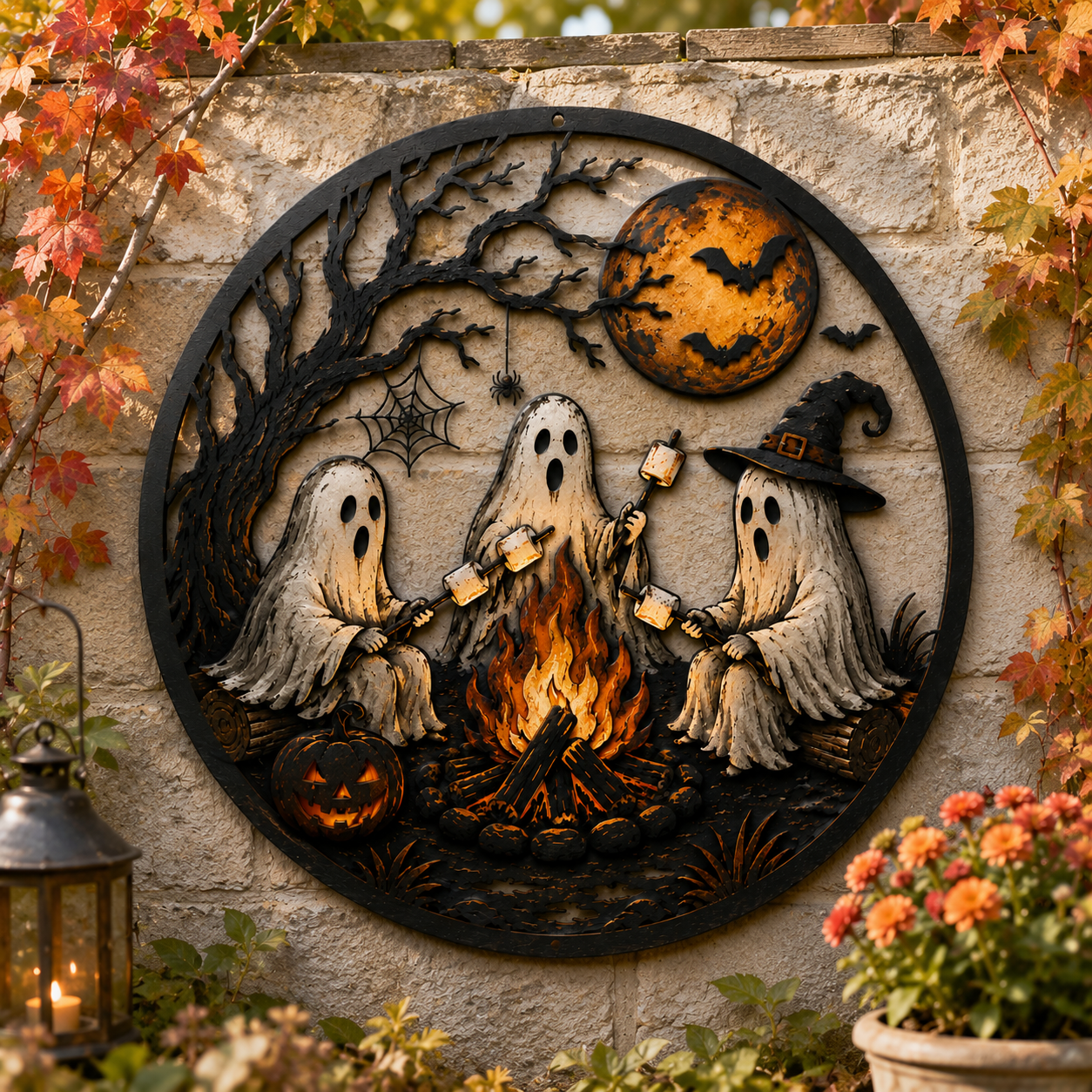Ghost Campfire Halloween Metal Wall Decor