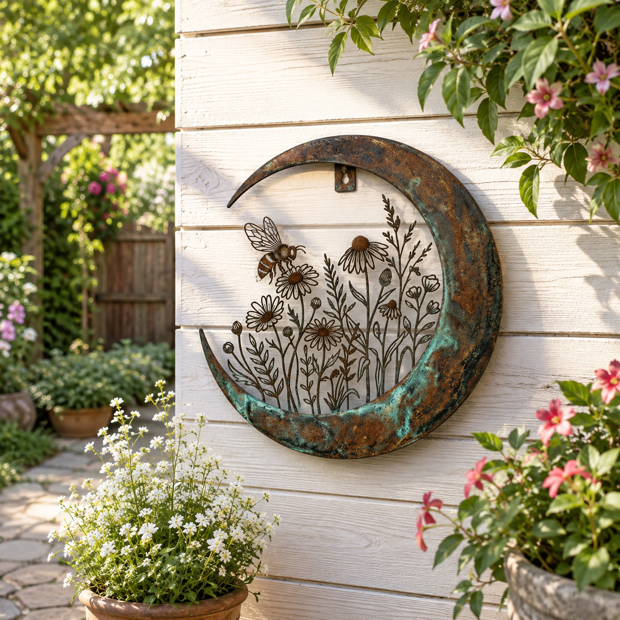 Crescent Moon Bee & Wildflower Wall Decor