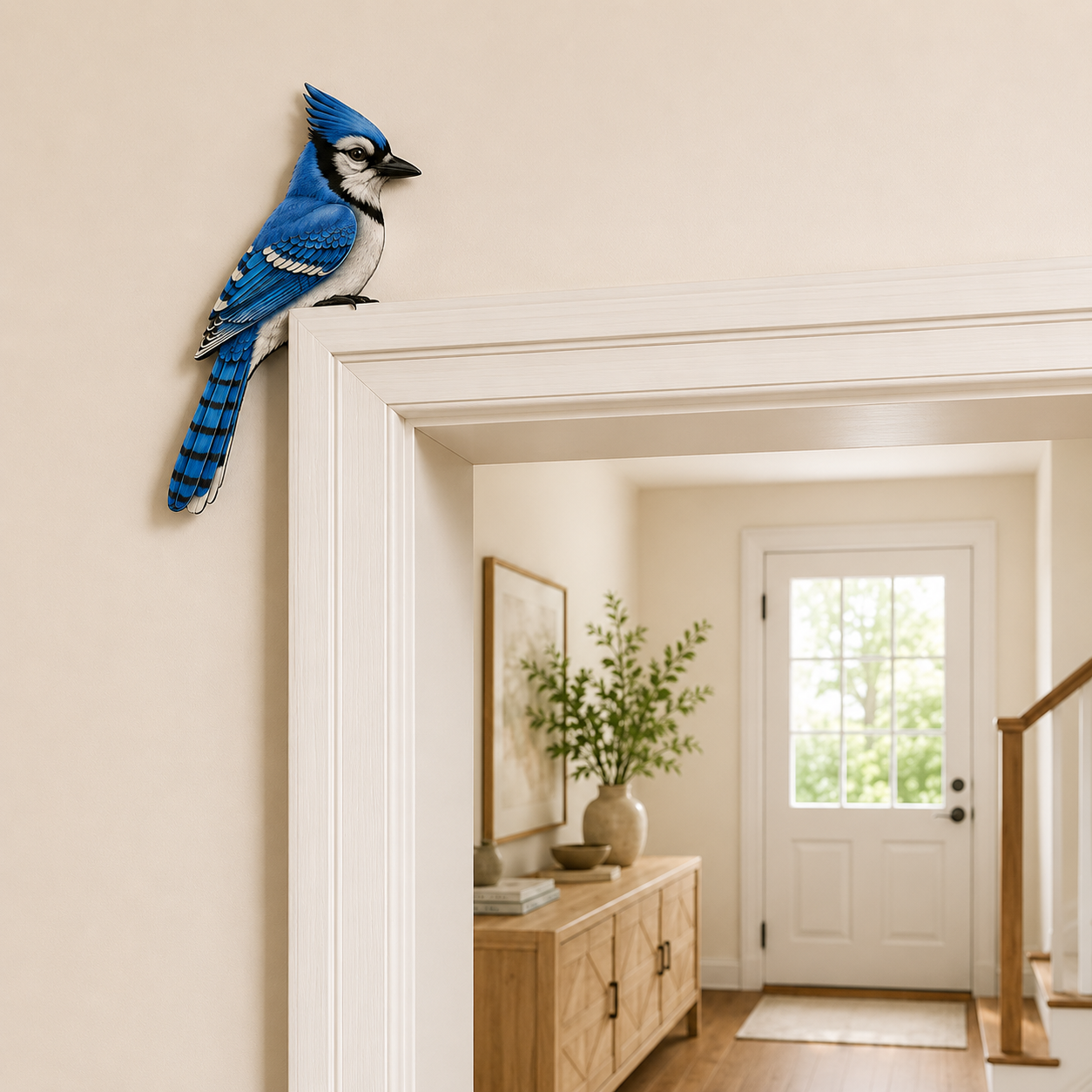 Wooden Blue Jay Door Topper