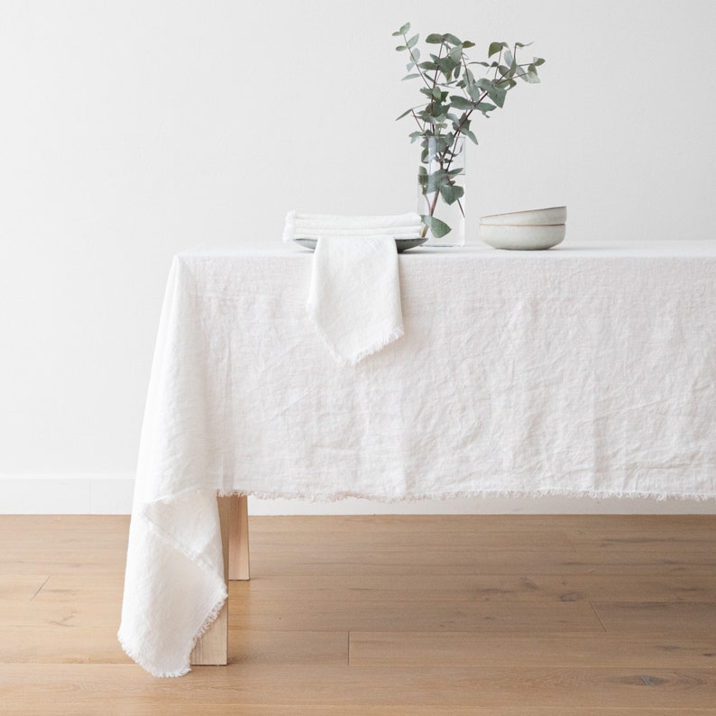 Tassel Heavy Washed Linen Tablecloth, Square and Rectangular Decoration