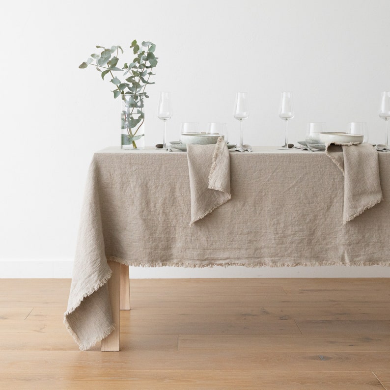 Tassel Heavy Washed Linen Tablecloth, Square and Rectangular Decoration
