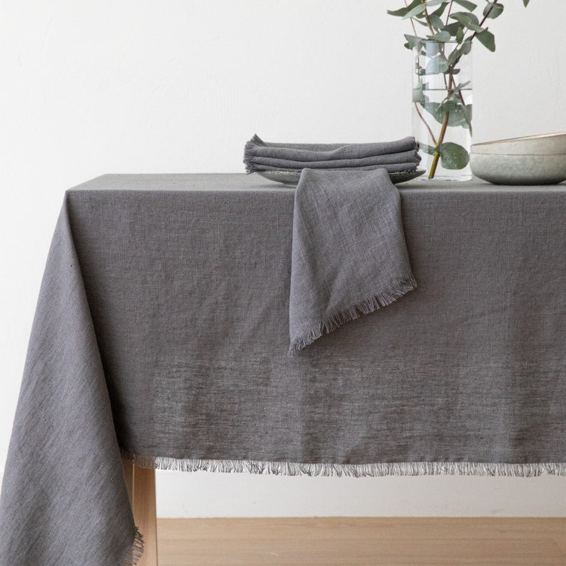 Tassel Heavy Washed Linen Tablecloth, Square and Rectangular Decoration
