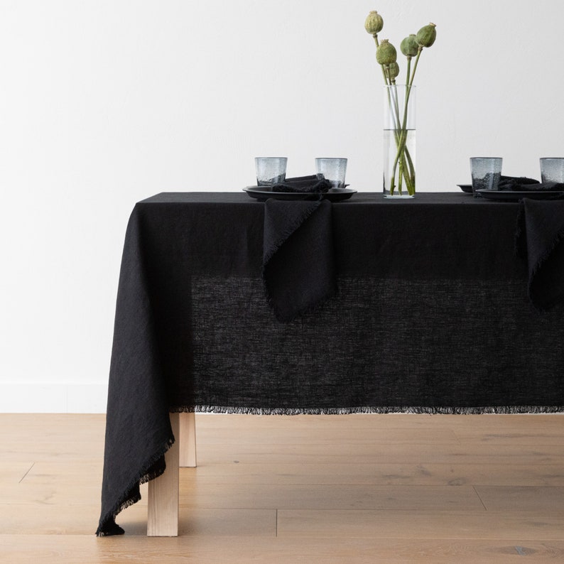 Tassel Heavy Washed Linen Tablecloth, Square and Rectangular Decoration
