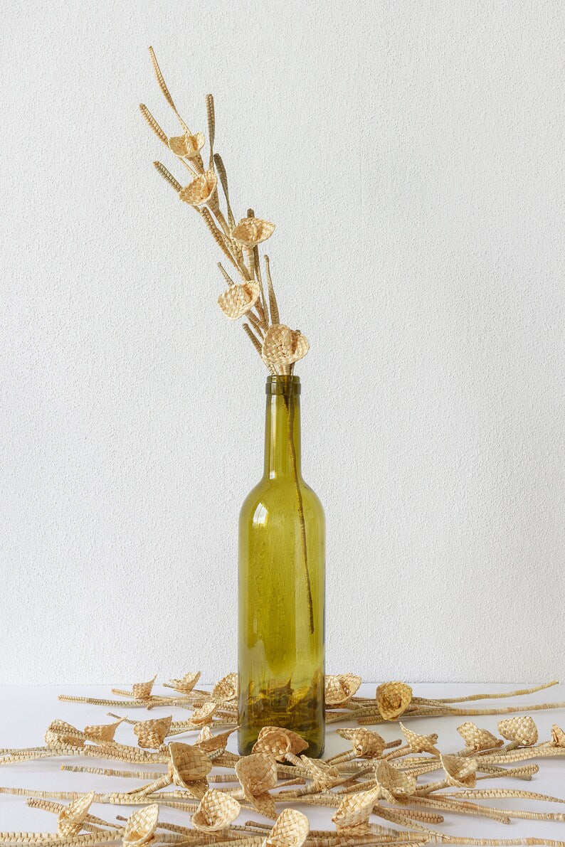 Straw Woven Bouquet, Rustic Floral Arrangement
